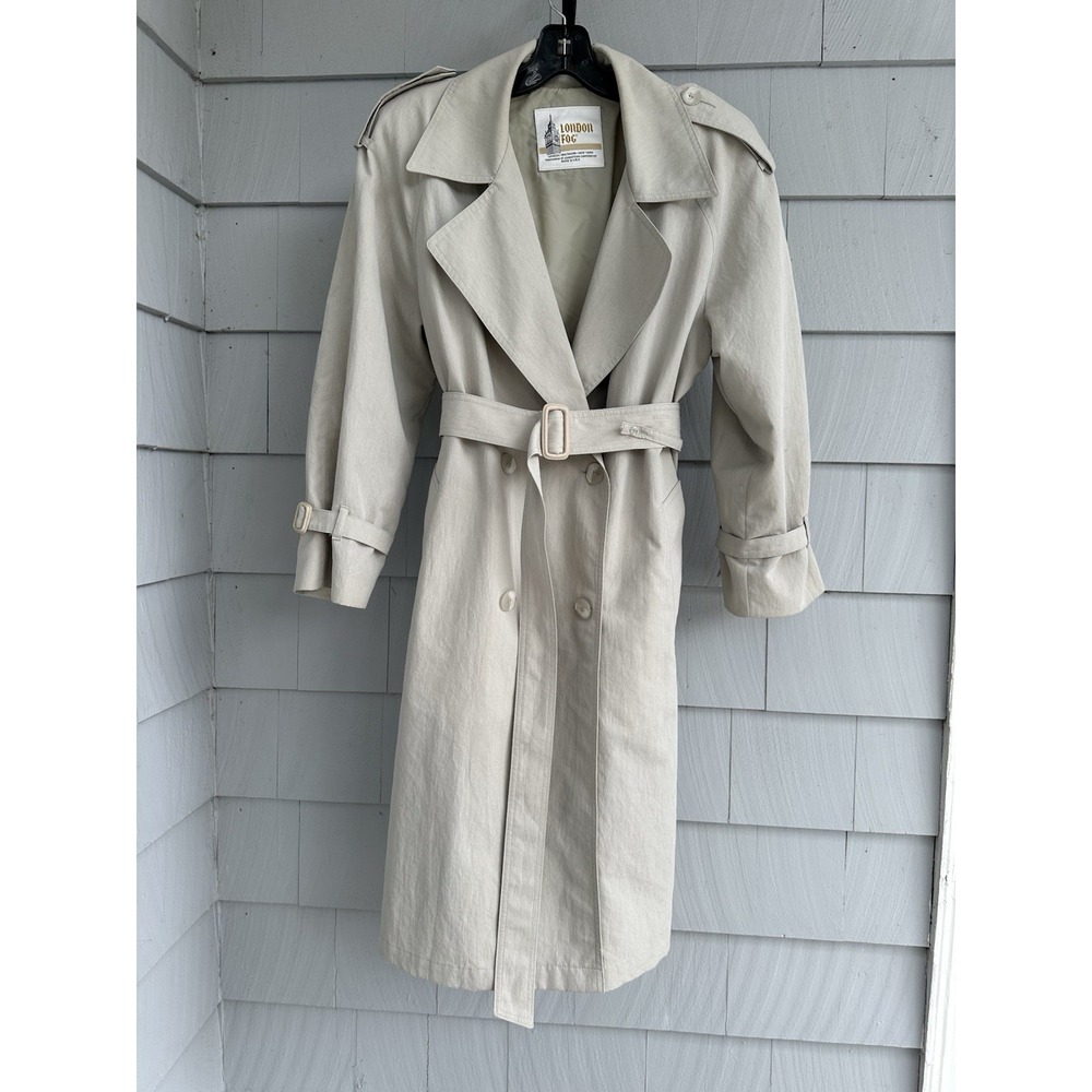 Vintage 80s London Fog Trench Coat Womens 6 Petite Belted Made in USA